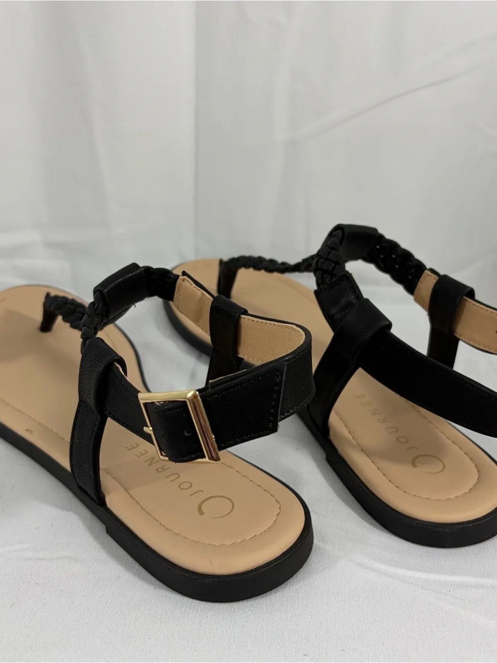 NWT Journee Collection Size 9 Black Braided T-Strap Sandals